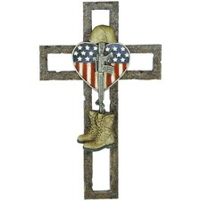 Patriotic Fallen Soldier Memorial Wall Cross with USA Flag picture