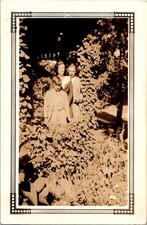 Family Portrait in Garden, 1920s Sepia Snapshot Photo picture