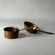 Vintage Solid Copper Mini Saucepans Set of 2 Brass Handles Butter Warmers Rustic picture