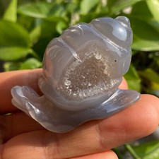 TOPNatural Geode Agate quartz Hand Carved Snail Skull Quartz Crystal Healing 1PC picture