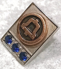 Vintage Bell Telephone 10k W&Y Gold 3 Sapphire Service Pin-1.99 grams picture