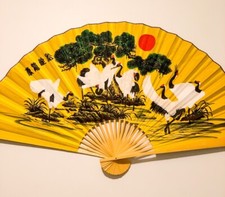 Large 60*35 in Oriental Wall Hanging Folding Fan in White Crane Birds Design picture