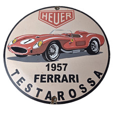 Vintage Ferrari Sports Car Sign - Testarossa 1957 Heuer Gas Porcelain Sign picture