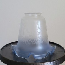 Vtg Vianne France Frosted Ruffled Etched Glass Lamp Shade Globe Light Cover Set picture