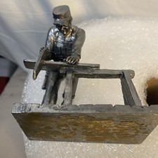 MICHAEL RICKER SIGNED 1984 HAND CRAFTED PEWTER CARPENTER FIGURINE PARK CITY USA picture