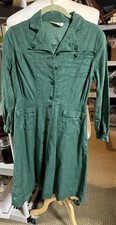 VTG 1940's Girl Scout Leader Uniform Dress Aline Button Blank Long Sleeve Green picture