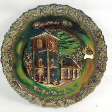 FENTON Amethyst Carnival Glass Christmas Collector Plate THE OLD BRICK CHURCH picture