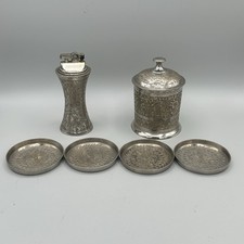 World Gift ZY India Silver Brass 6 Piece Lot Lighter Coasters Cup Etched Design picture