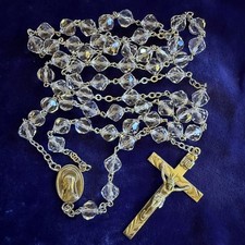 Vintage THEDA Sterling Silver Rosary Faceted Clear Crystal Beads 53g USA picture