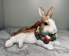 Darling Vintage 1991 Fitz & Floyd Woodland Santa Ceramic Festive Bunny Figurine picture