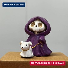Adorable Skull Grim Reaper Statue with Walking Dog Ghost Statue Figurine, Hallow picture