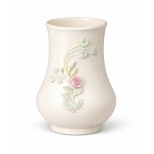 VTG Belleek Ireland Parian China Vase Pink Rose Blue Flower Shamrock Green Mark picture