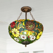 16'' Tiffany Lamp, Countryside Chrysanthemum Glass Pendant Light, Three Head New picture