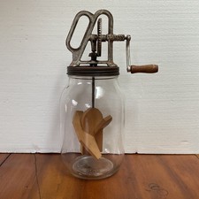 Antique Dandy Glass Butter Churn Hand Crank Cast Iron Wood Paddles 15