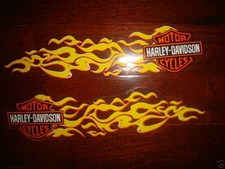 HARLEY DAVIDSON PAIR SMALL YELLOW FLAMES TANK/HELMET  DECALS (OUTSIDE) NEW picture