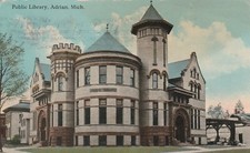1912 Public Library Building Tower Entrance Adrian Michigan MI Posted Postcard picture