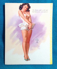 Pinup 1940s Blotter Art EARL MORAN No Kisses a Girl & Her Honey Are Soon Parted picture