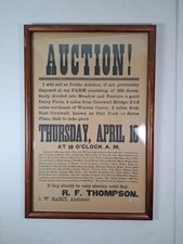 Antique 1902 Framed AUCTION Poster 230 Acres 2 Miles From Flat Rock Or Bates Pla picture