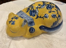 Centrum Versailles By Pam Marker Yellow With Blue Flowers Porcelain Cat Figurine picture