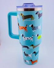40oz Dachshund Tumbler Handle Straw Insulated Steel Cup NEW IN BOX picture