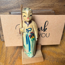 Vtg MCM Hand Carved Asian Woman Wooden Figure - Place or Business Card Holder picture