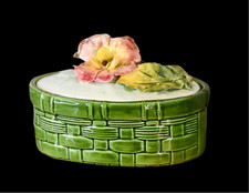 Majolica Weaved Basket Ceramic Floral Box picture