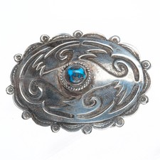 Vintage KR Navajo Overlay High grade turquoise belt buckle sterling silver picture