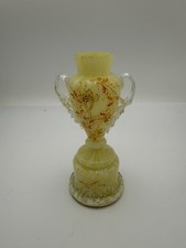 Vintage Hand Blown Hand Painted yellow Glass Vase on stand 6.5