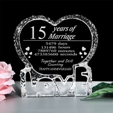 KWOOD Customized Engraved Heart-Shaped Crystal, 15 Year 15th Anniversary Wedding picture