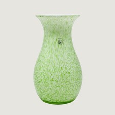 Creative Artisans Hand Blown Art Glass Vase Green White Spatter Trumpet 8 Y2K picture