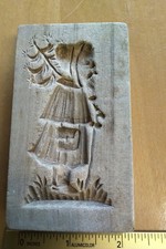ANTIQUE WOOD CARVED COOKIE MOLD SPRINGERLE SPECULAAS SANTA ST NICK GINGERBREAD picture