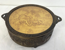 Vintage PNCW 3-Pc Covered Footed Nut Candy Dish Repousse Brass Glass picture