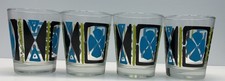 Vintage Trader Vic’s Tapa Pattern Mai Tai Glasses Blue Green Black Tiki Set Of 4 picture