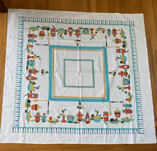 Vintage 50's cotton tablecloth border kitchen items farmhouse cottagecore picture