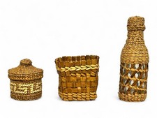 Lot 3 Alaska Native Tshimshian Tlingit Baskets Cedar Bark Mini Bottle Cover PNW picture