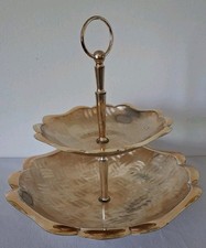 Vintage HKE Württemberg West Germany Brass 2 Tier Scalloped Edge Serving Stand picture