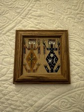 Native American Authentic Navajo Sandpainting Wood Frame 5” X 5” picture