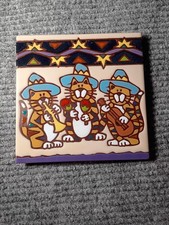 Vintage 2006 Earthtones Ceramic Tile Art Meowriachi Band Decor Made In The USA  picture