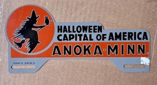 Vintage 1950s Halloween Capital of America Anoka Minn License Plate Sign Topper picture