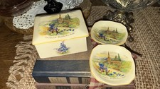 Vintage J.W. Co  Staffordshire England Stratford-on-Avon Trinket Box And Dishes picture
