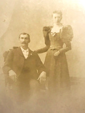 Victorian Cabinet Card Seated Husband & Wife Standing Albumen Photo Portland OR picture