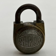 VINTAGE SHURLOC  BRASS PADLOCK Unarked No Key Art Deco MCM Writing Style picture