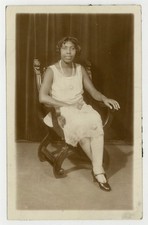 African American Woman 1930 Dignified Black Lady Sitting In Chair White Dress  picture