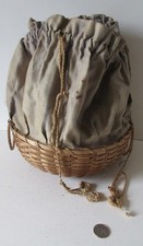 Wabanaki basket & cloth purse - w/crochet drawstring c/1890-1920; hoop handles picture