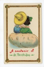 Vintage Postcard Holiday St Patrick's Couple Hugging Embossed Gel Gold 1914 picture
