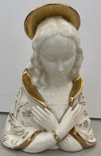 Vintage Lefton Virgin Mary Madonna Ceramic Planter Wall Pocket Gold Trim 7” picture
