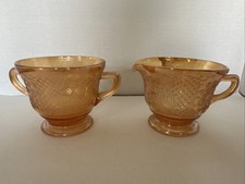 VTG MARIGOLD CARNIVAL GLASS NORMANDIE HANDLED SUGAR BOWL /CREAMER  GLASSWARE picture