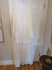 VTG Antique Traditional Catholic Clergy Alb Vestment White Linen IHS Lace  M/L picture