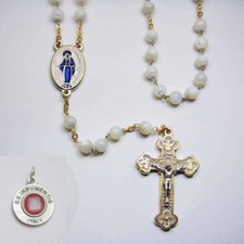Genuine Round Mother of Pearl Rosary Enameled Miraculous Madonna picture