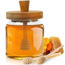 Loscarol Honey Pot with Dipper and Lid - 18oz Glass Honey Jar with Wooden Honey picture